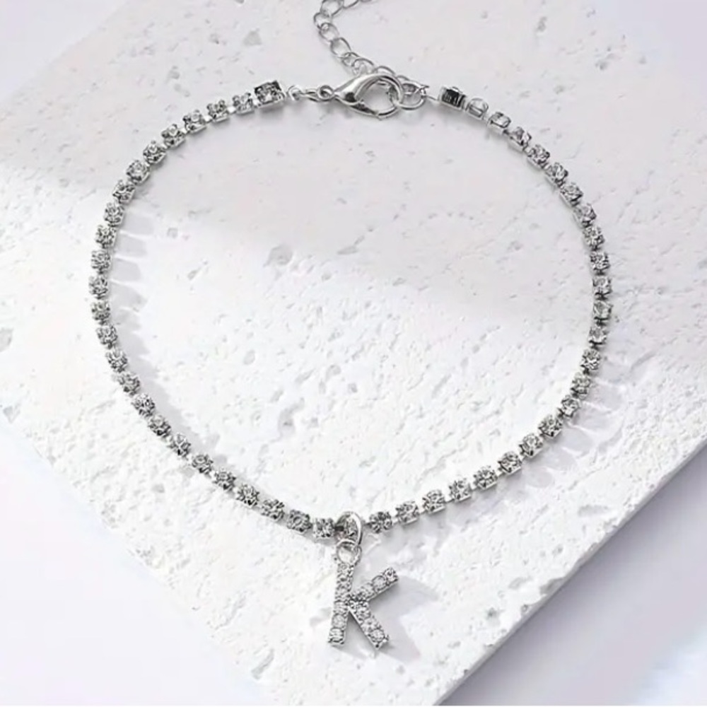 Letter K Pendant Tennis Anklet and Hand Chain Bracelet